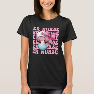 ER Nurse Emergency Nurse Girl Coquette Bow Pink Ri T-Shirt