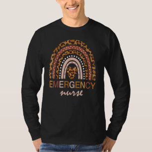 ER Nurse Emergency Nurse Leopard Rainbow Text Scho T-Shirt