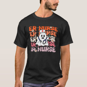 ER Nurse Groovy Funny Halloween Ghost Nursing Spoo T-Shirt