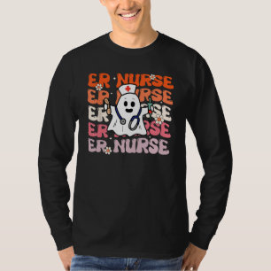 ER Nurse Groovy Funny Halloween Ghost Nursing Spoo T-Shirt
