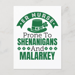 ER Nurse Prone to Shenanigans St Patricks Day Postcard