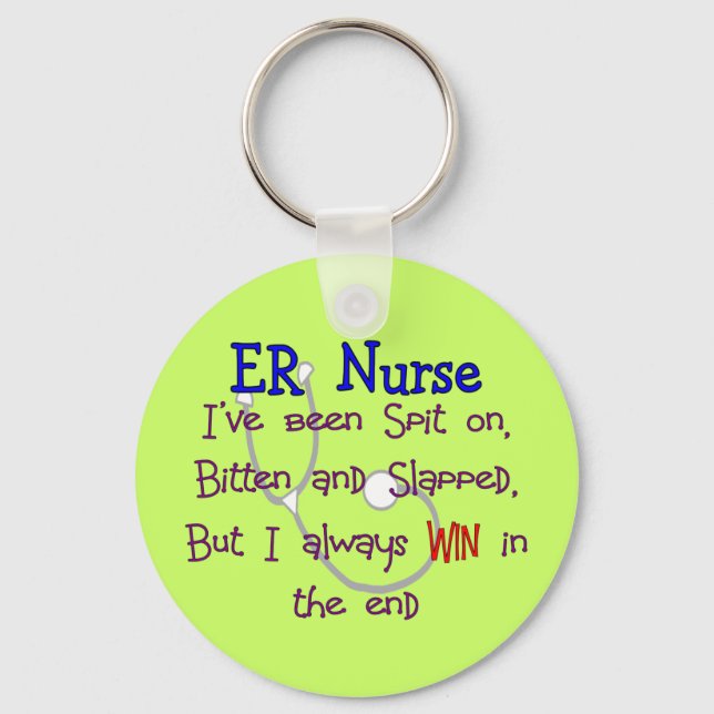 ER Nurse "SPIT ON BITTEN  and SLAPPED" Keychain (Front)