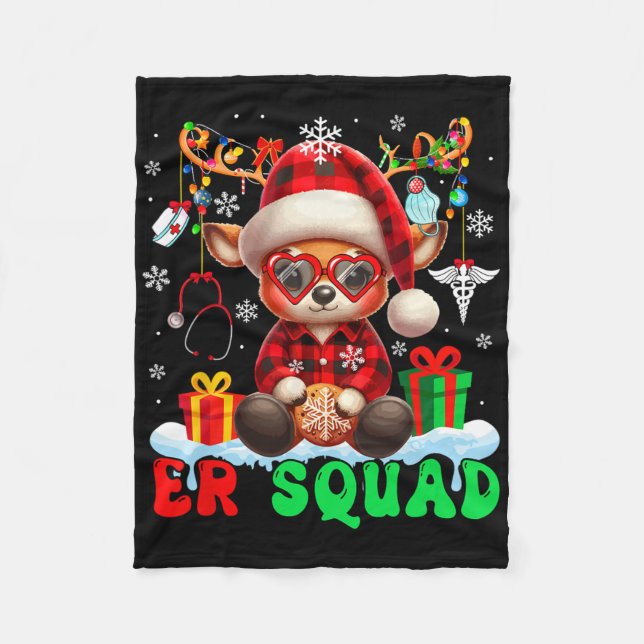 Er Squad Christmas Santa Reindeer Sungles Nurse Te Fleece Blanket (Front)