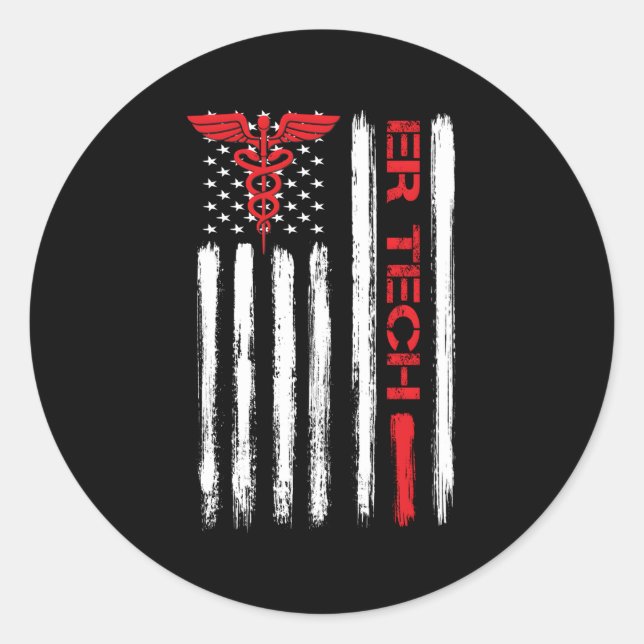 Er Tech Us Flag Emergency Room Technologists Techn Classic Round Sticker (Front)