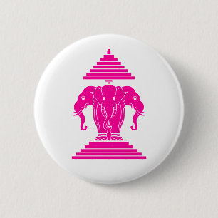 Erawan Pink Three Headed Elephant Lao / Laos Flag 2 Inch Round Button