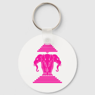 Erawan Pink Three Headed Elephant Lao / Laos Flag Keychain