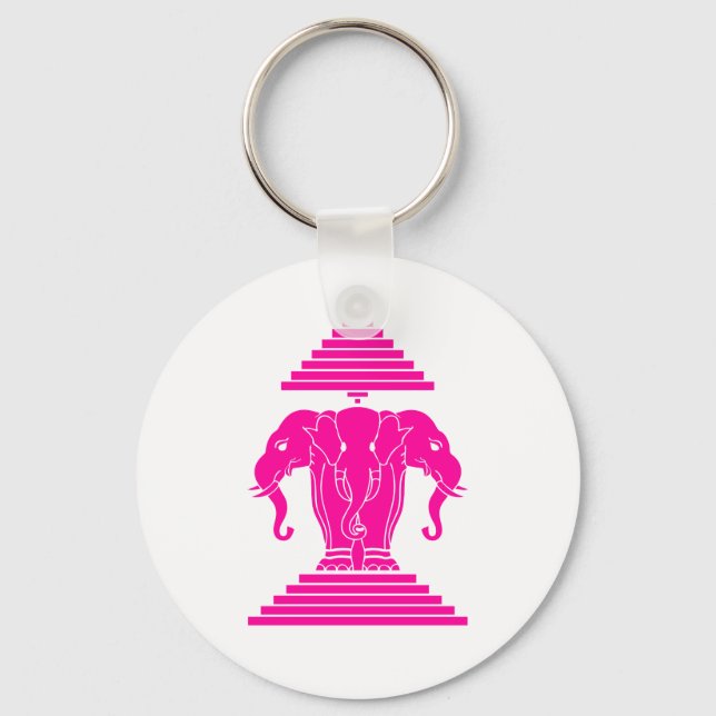 Erawan Pink Three Headed Elephant Lao / Laos Flag Keychain (Front)
