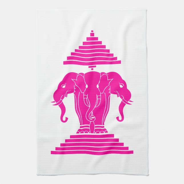 Erawan Pink Three Headed Elephant Lao / Laos Flag Kitchen Towel (Vertical)