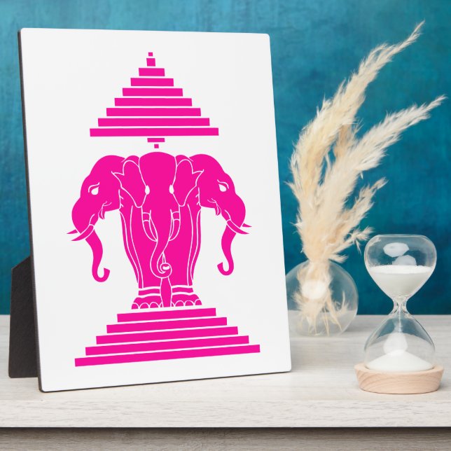 Erawan Pink Three Headed Elephant Lao / Laos Flag Plaque (Side)