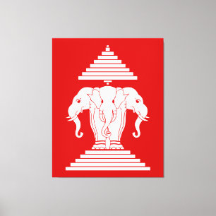 Erawan Three Headed Elephant Lao / Laos Flag Canvas Print