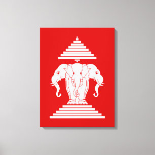 Erawan Three Headed Elephant Lao / Laos Flag Canvas Print