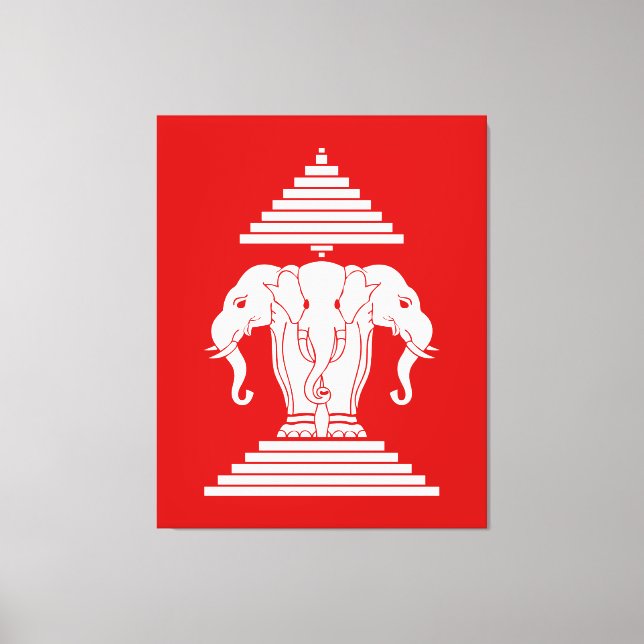 Erawan Three Headed Elephant Lao / Laos Flag Canvas Print (Front)