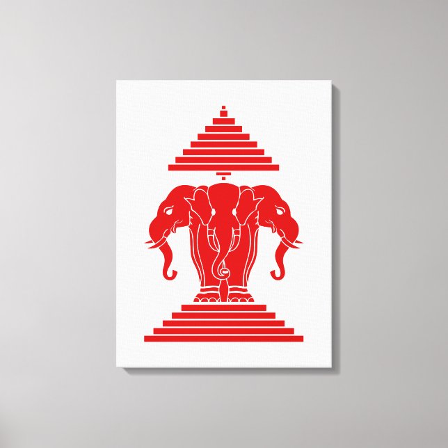 Erawan Three Headed Elephant Lao / Laos Flag Canvas Print (Front)
