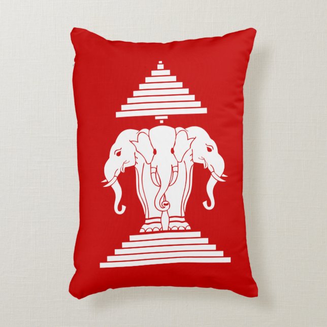 Erawan Three Headed Elephant Lao / Laos Flag Decorative Pillow (Front(Vertical))
