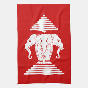 Erawan Three Headed Elephant Lao / Laos Flag Kitchen Towel