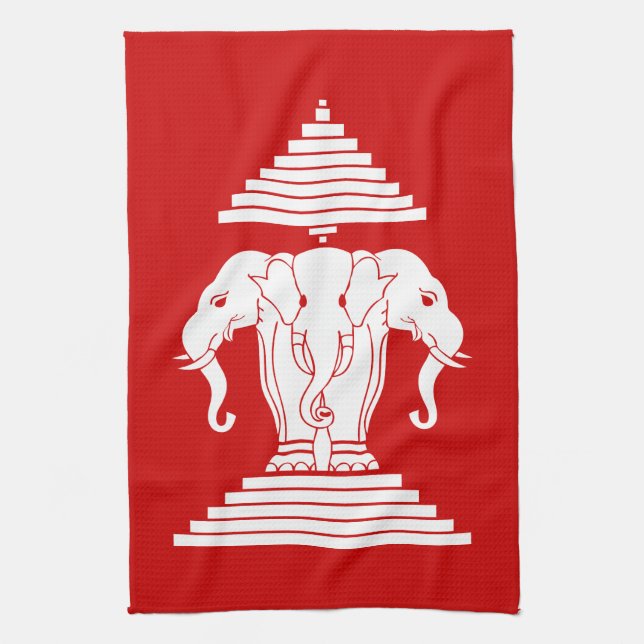 Erawan Three Headed Elephant Lao / Laos Flag Kitchen Towel (Vertical)