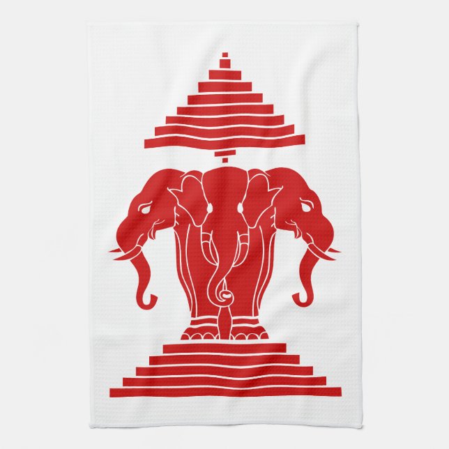 Erawan Three Headed Elephant Lao / Laos Flag Kitchen Towel (Vertical)