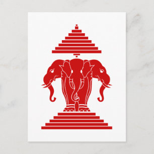 Erawan Three Headed Elephant Lao / Laos Flag Postcard