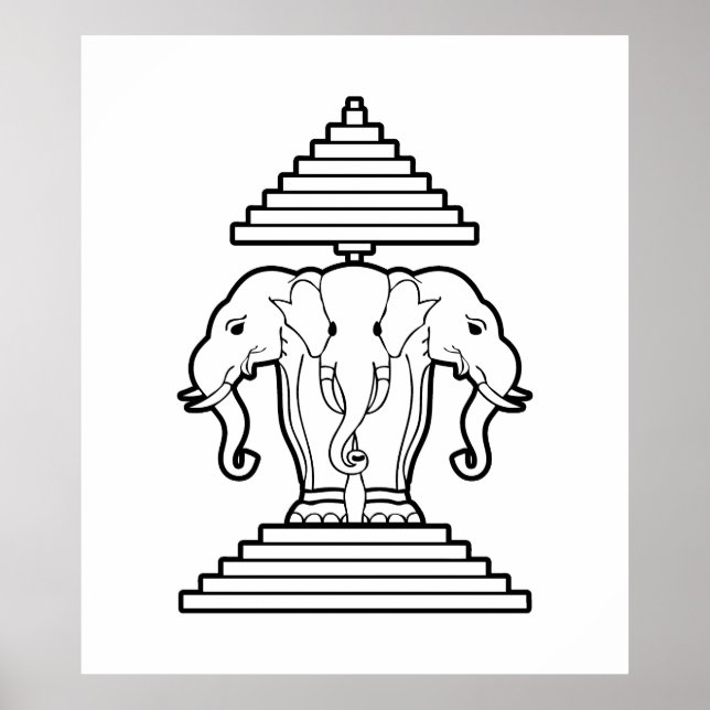 Erawan Three Headed Elephant Lao / Laos Flag Poster (Front)
