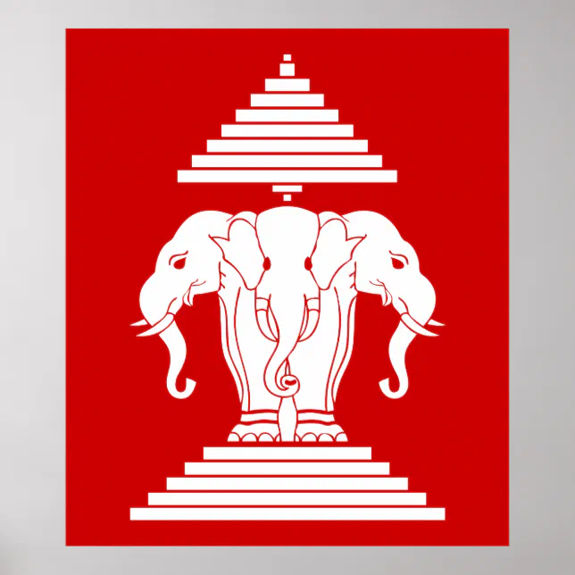 Erawan Three Headed Elephant Lao / Laos Flag Poster | Zazzle