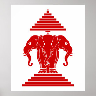 Erawan Three Headed Elephant Lao / Laos Flag Poster