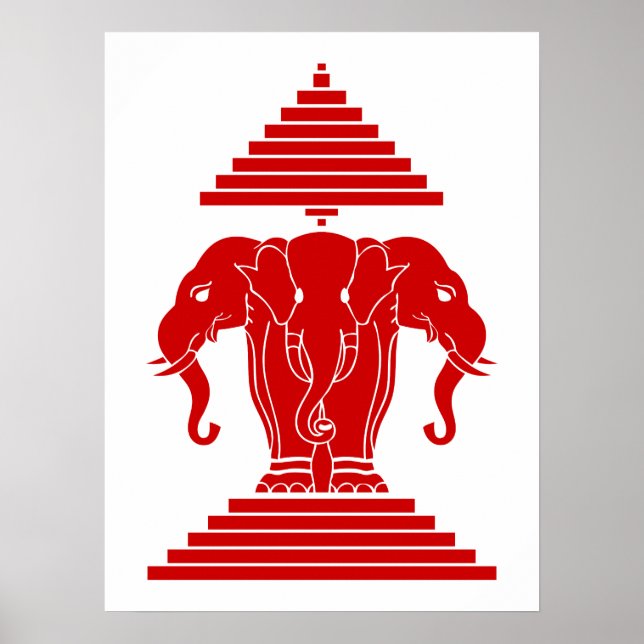 Erawan Three Headed Elephant Lao / Laos Flag Poster (Front)