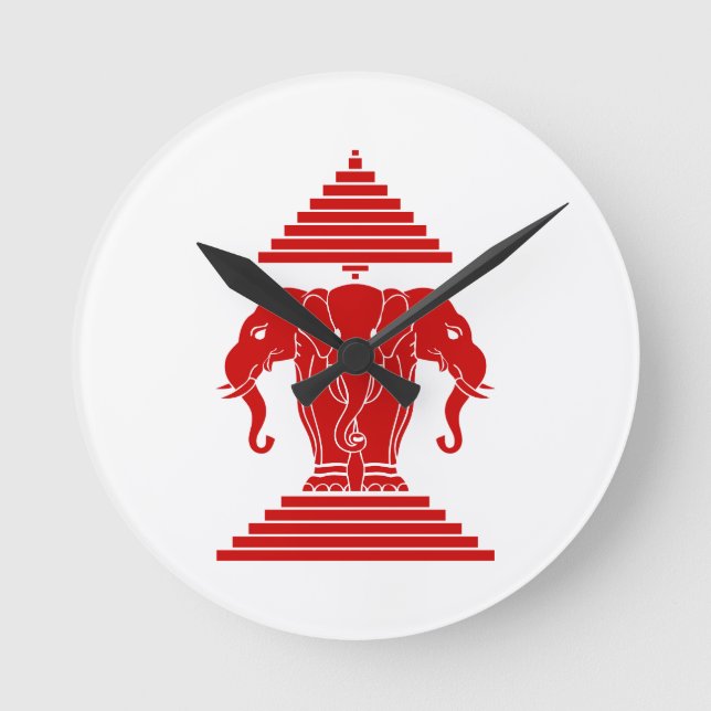 Erawan Three Headed Elephant Lao / Laos Flag Round Clock (Front)