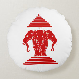Erawan Three Headed Elephant Lao / Laos Flag Round Pillow