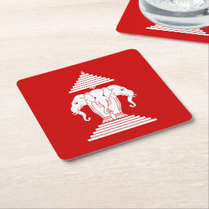 Erawan Three Headed Elephant Lao / Laos Flag Square Paper Coaster