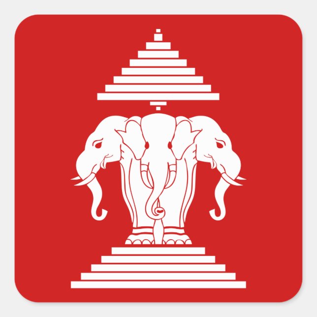 Erawan Three Headed Elephant Lao / Laos Flag Square Sticker (Front)