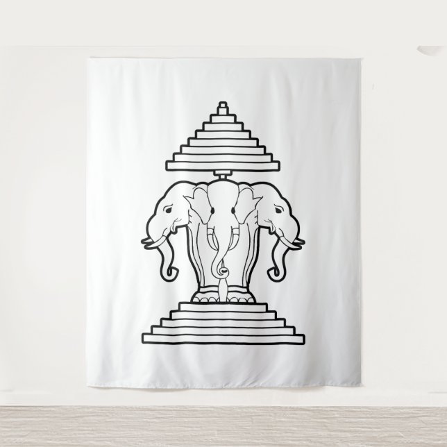 Erawan Three Headed Elephant Lao / Laos Flag Tapestry (Front)
