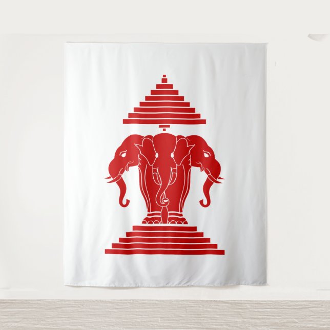 Erawan Three Headed Elephant Lao / Laos Flag Tapestry (Front)