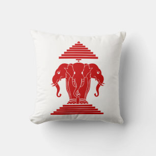 Erawan Three Headed Elephant Lao / Laos Flag Throw Pillow