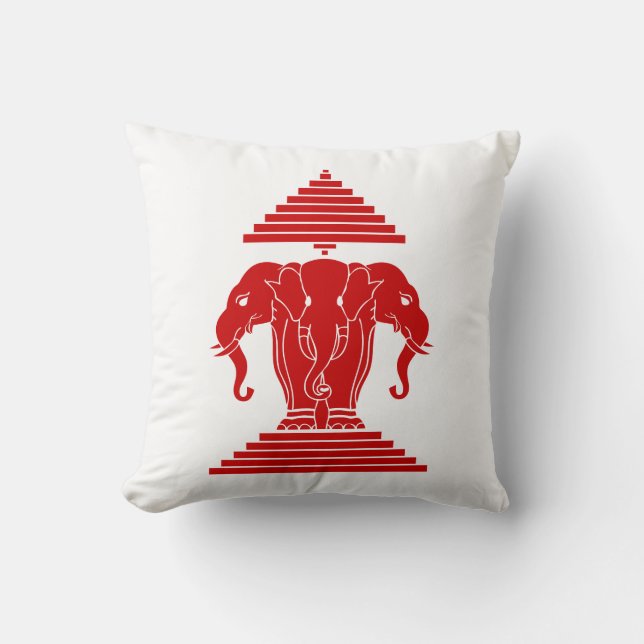 Erawan Three Headed Elephant Lao / Laos Flag Throw Pillow (Front)