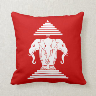 Erawan Three Headed Elephant Lao / Laos Flag Throw Pillow