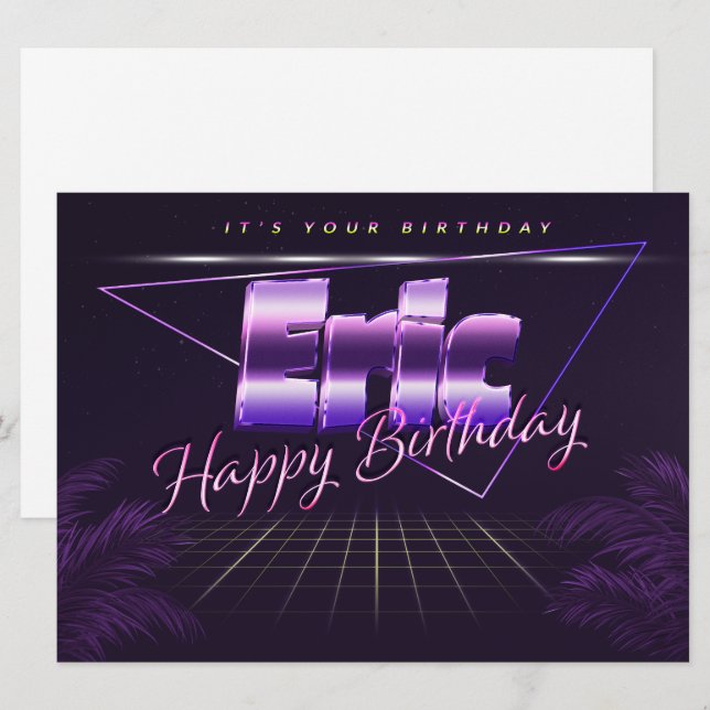 Eric Nom Carte rétro lilas Anniversaire (Devant / Derrière)