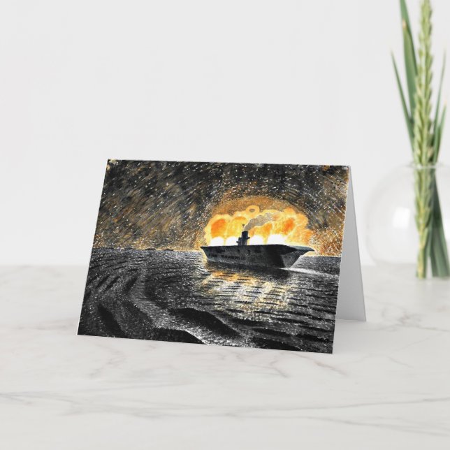 Eric Ravilious art, HMS Ark Royal in Action, Card (Front)