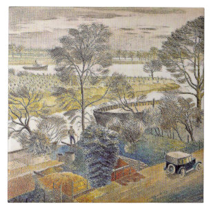 Eric Ravilious art, River Thames, Chiswick Eyot Tile