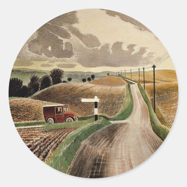 Eric Ravilious art, Wiltshire Landscape, Classic Round Sticker (Front)
