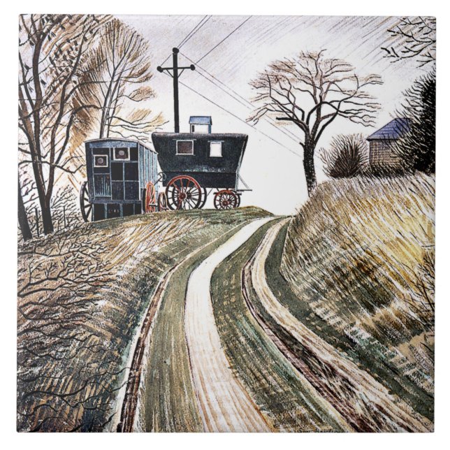 Eric Ravilious - Caravans, Tile (Front)