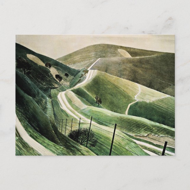 Eric Ravilious - Chalk Paths, famous artwork, Holiday Postcard (Front)