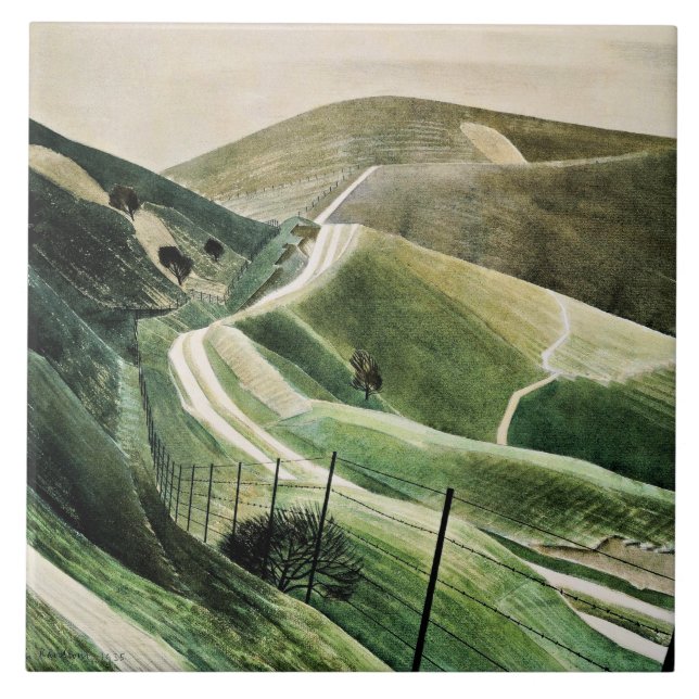 Eric Ravilious - Chalk Paths, famous artwork, Tile (Front)