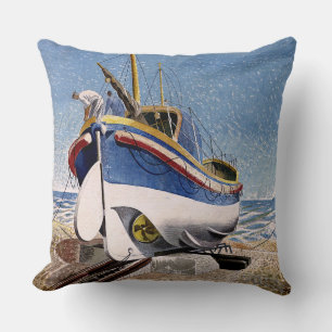 Eric Ravilious - Lifeboat at Adelburgh,  Throw Pillow