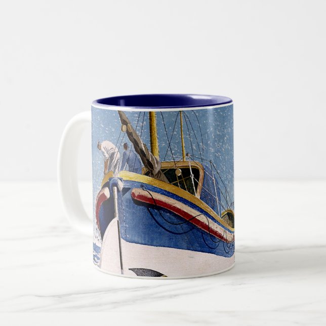 Eric Ravilious - Lifeboat at Adelburgh Two-Tone Coffee Mug (Front Left)