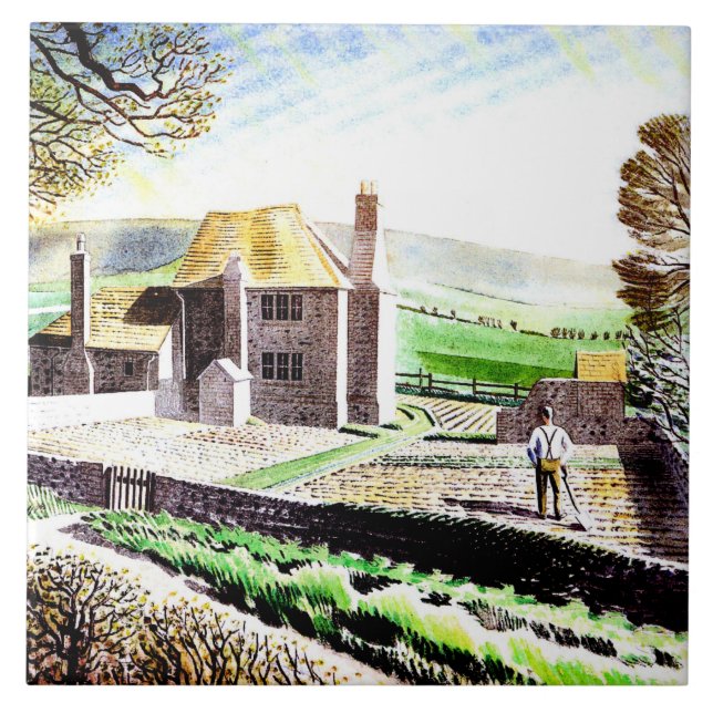 Eric Ravilious, Shepherd's Cottage, Tile (Front)