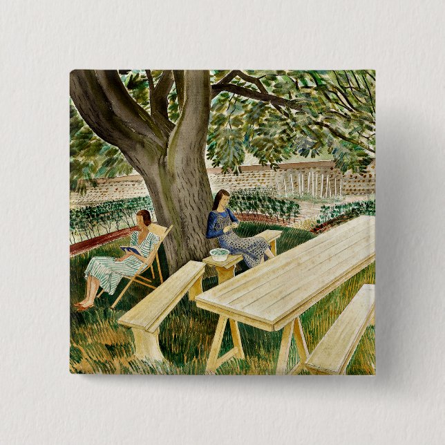 Eric Ravilious, Two Women in a Garden, 2 Inch Square Button (Front)