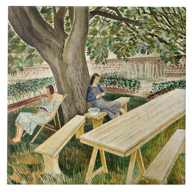 Eric Ravilious, Two Women in a Garden, Tile (Front)