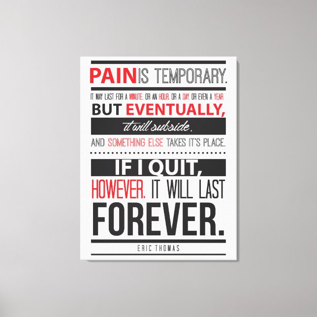 Eric Thomas Inspirational Quote Pain is Temporary Canvas Print (Front)