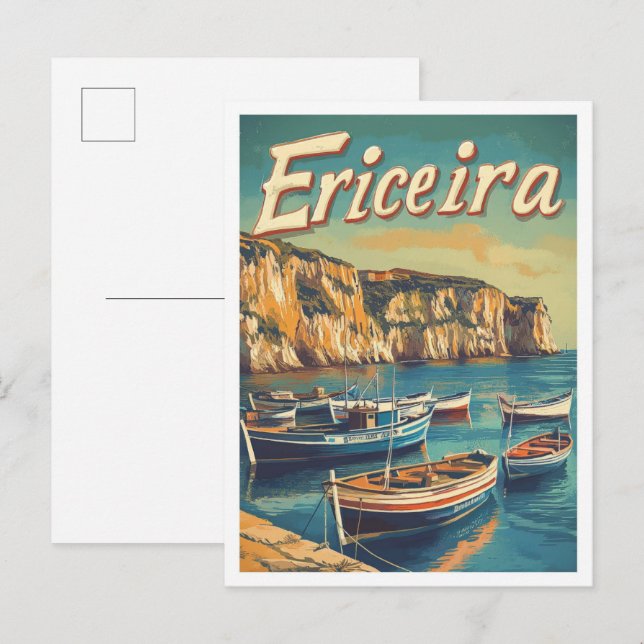 Ericeira Portugal Vintage Travel Illustration Postcard (Front/Back)