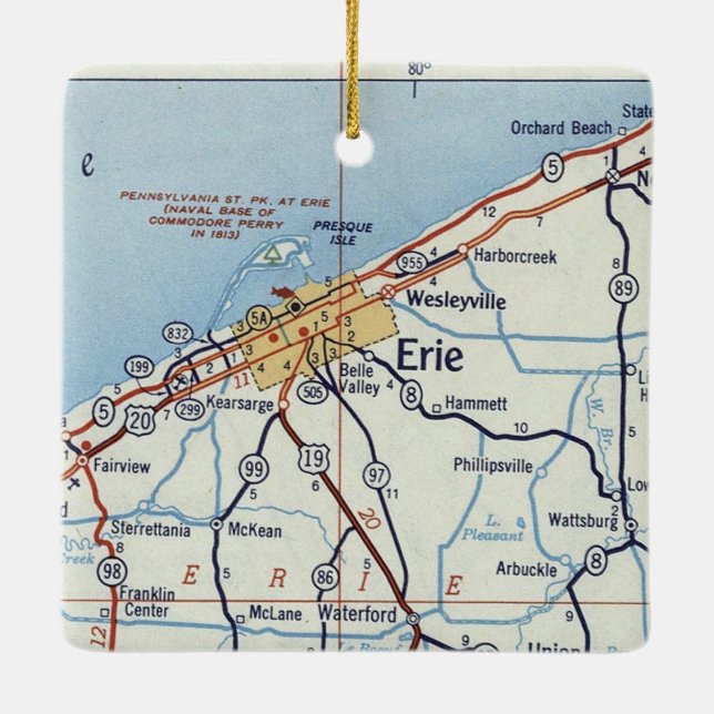 Erie PA Vintage Map Ceramic Ornament (Back)